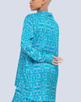 Mirella XL Logo turquoise printed satin blouse