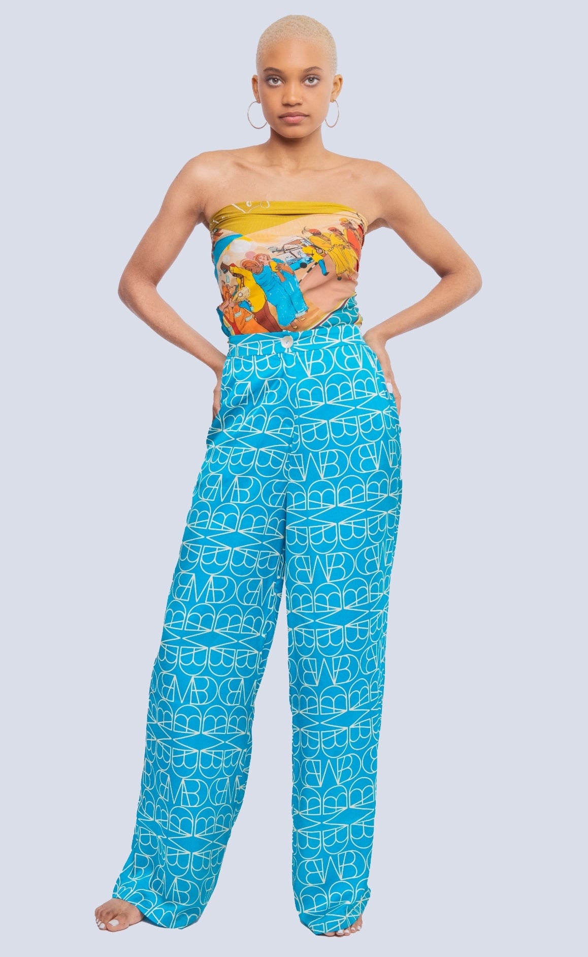 Mirella XL Logo turquoise printed satin pants