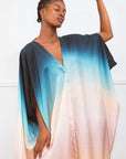 Lagoon printed silk twill kaftan