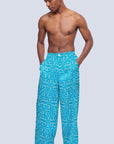 Male XL logo turquoise printed satin pants