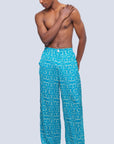 Male XL logo turquoise printed satin pants