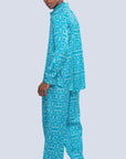Male XL logo turquoise printed satin shirt