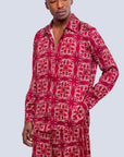 Male XL logo burgundy printed satin shirt