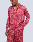 Male XL logo burgundy printed satin shirt