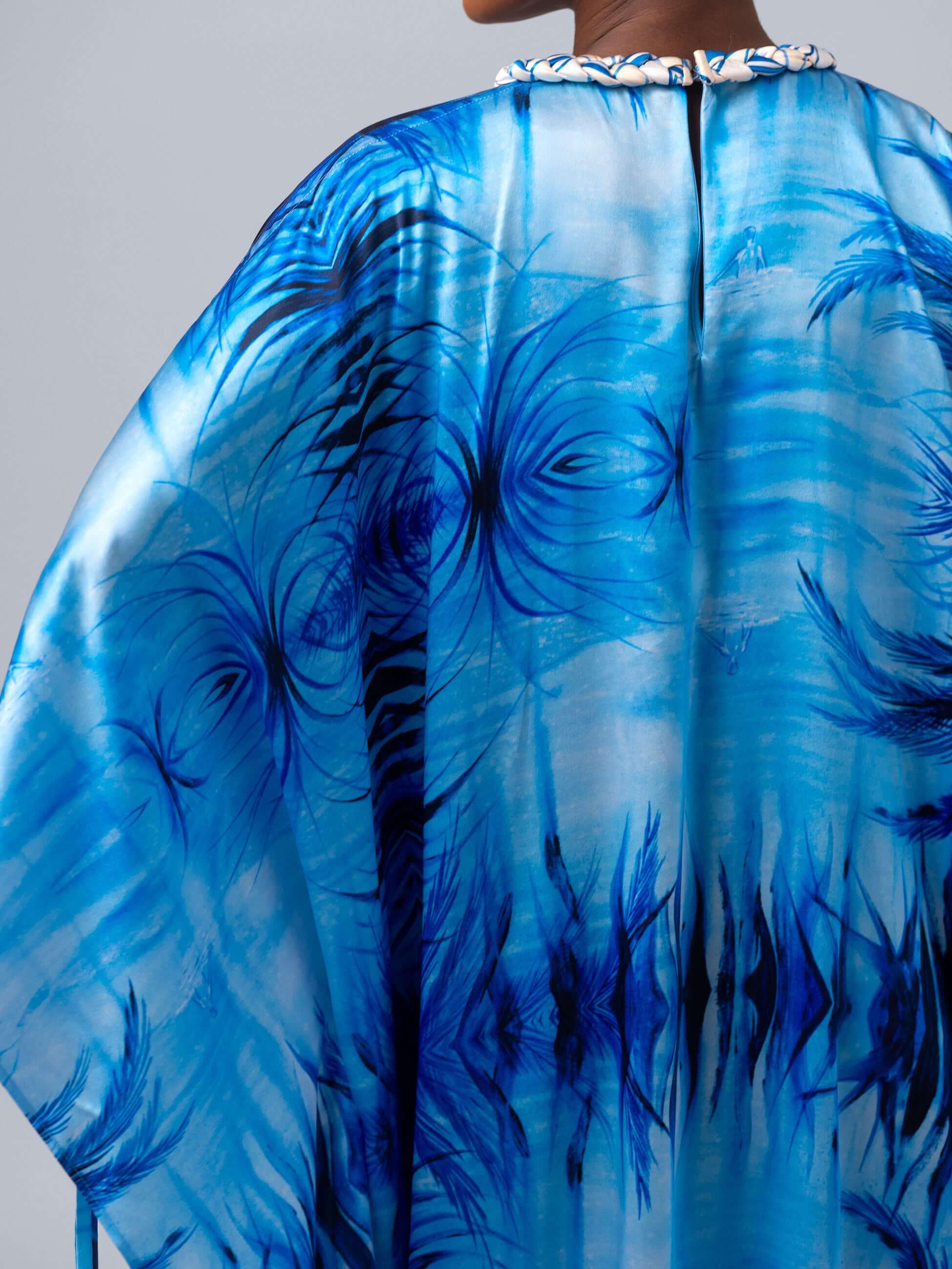 Reversible Silk Kaftan Blue Amazonia – Omar Mahfoudi x MBD Collection