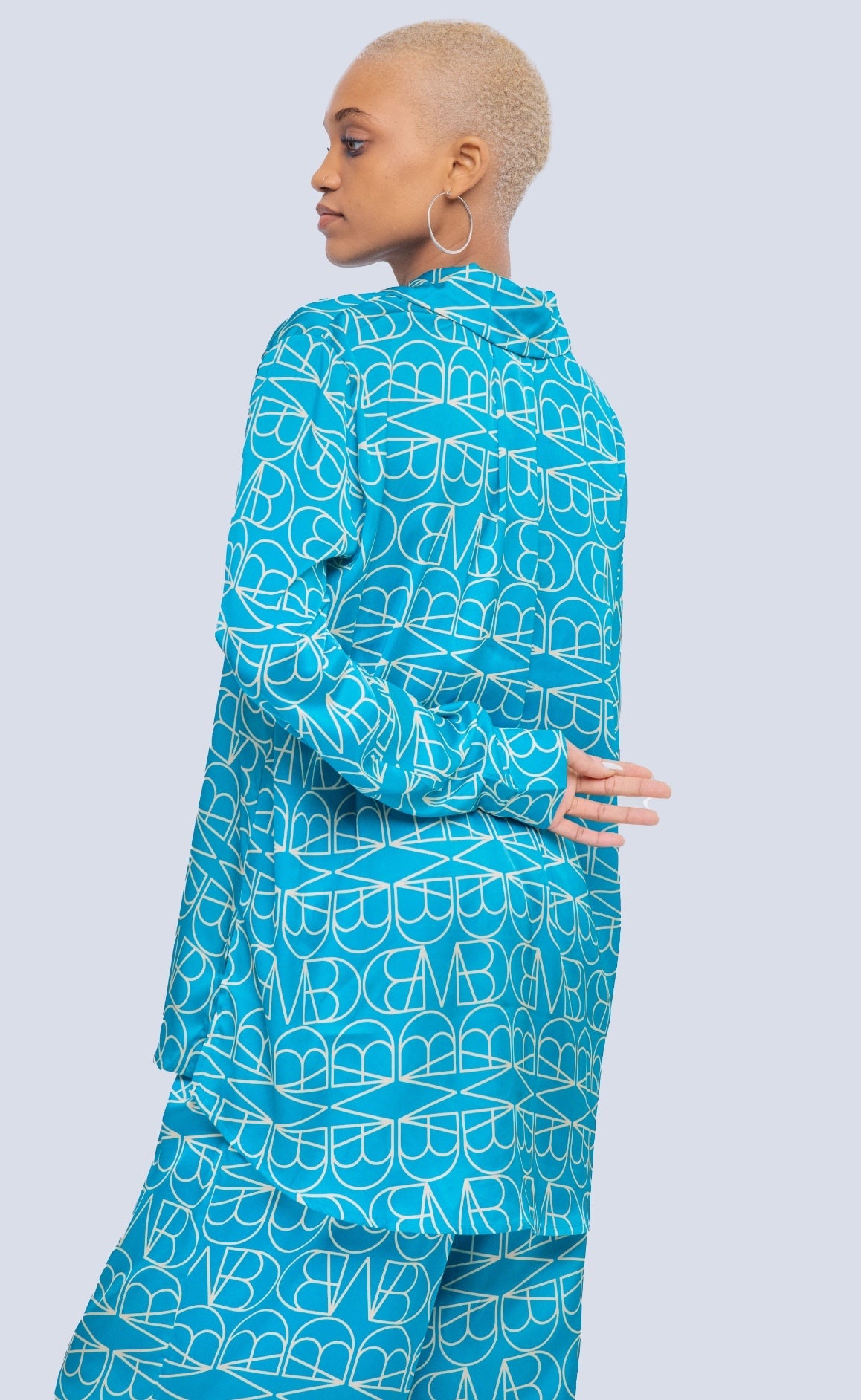 Mirella XL Logo turquoise printed satin blouse