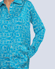 Mirella XL Logo turquoise printed satin blouse