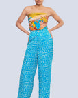 Mirella XL Logo turquoise printed satin pants