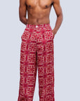 Male XL logo burgundy printed satin pants