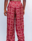 Male XL logo burgundy printed satin pants