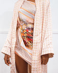 Mirella Beige printed silk satin kimono