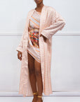 Mirella Beige printed silk satin kimono