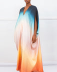 Lagoon printed silk twill kaftan