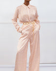 Mirella Beige printed satin pants