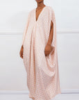 Mirella Beige printed silk twill kaftan