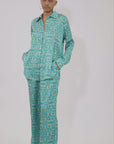 Mirella XL Logo turquoise printed satin pants