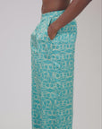 Male XL logo turquoise printed satin pants