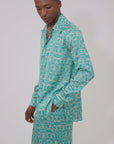 Male XL logo turquoise printed satin shirt